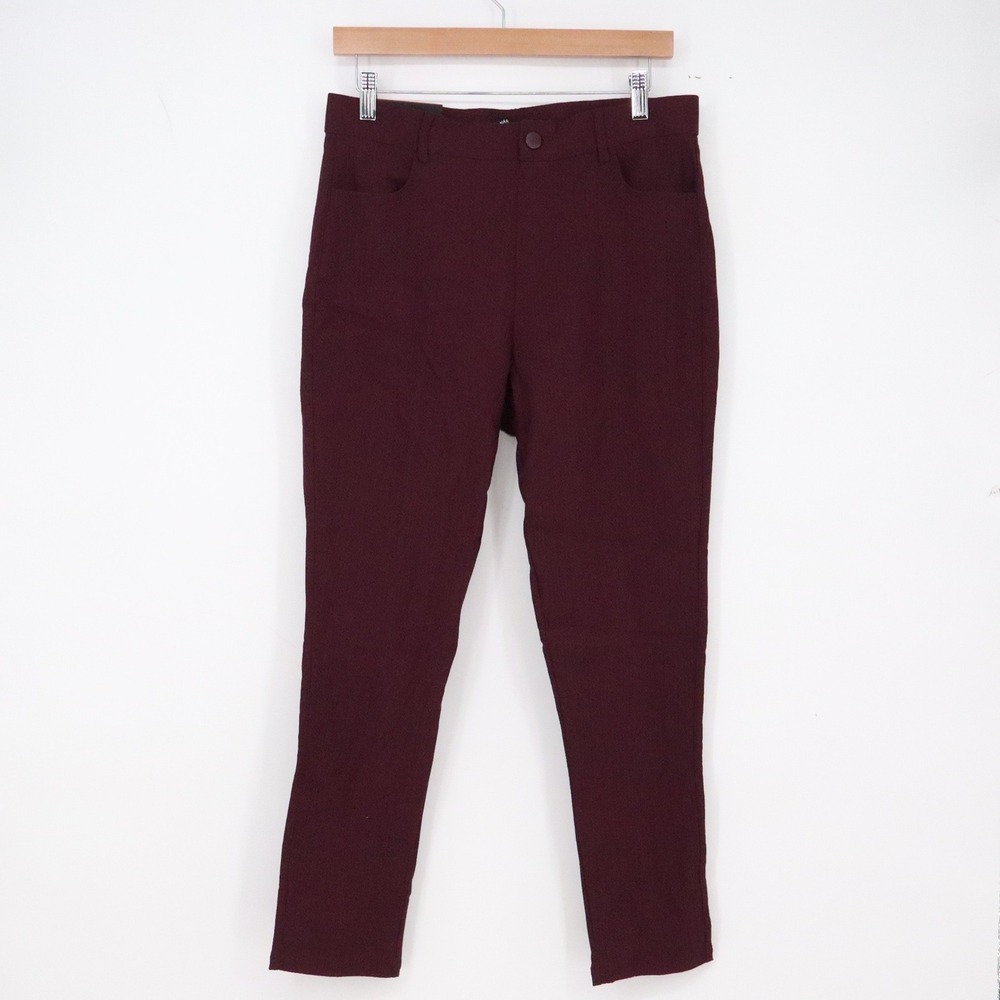 Mario Serrani Pant Womens M Textured Pull On Burgundy Slim Stretch NEW